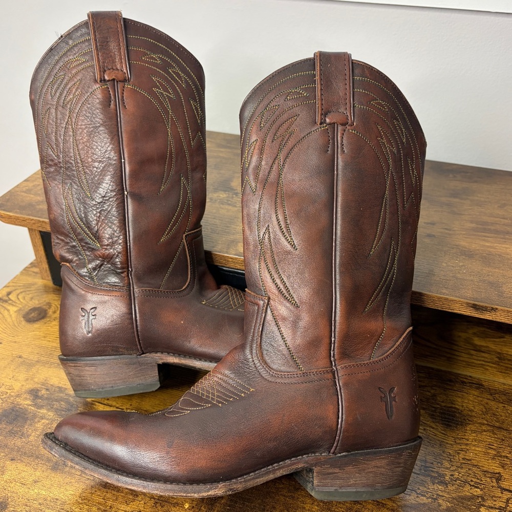 Women’s Frye Billy Pull On Leather Cowgirl Boots Brown Size 9 - Picture 8 of 10